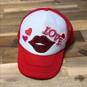 Red and White Kids Love Trucker Hat Bar Boutique